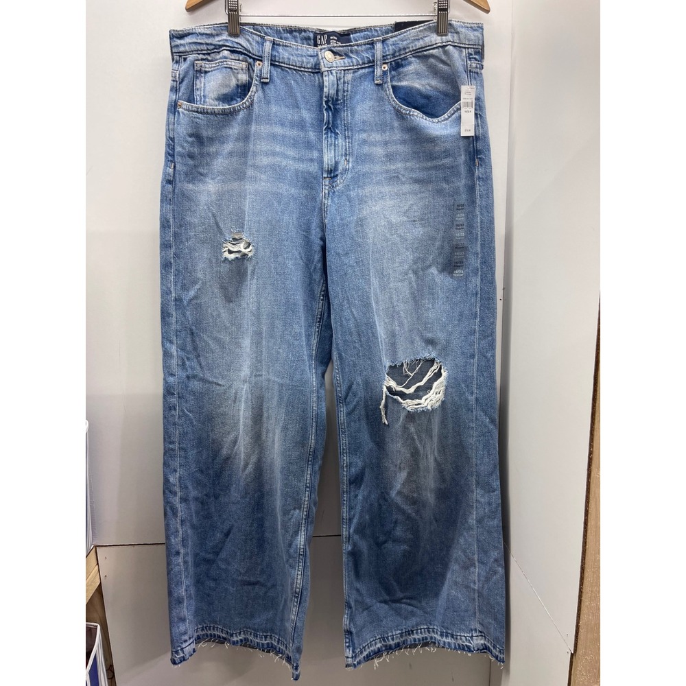 Gap Denim 16/33R High Rise Wide Leg Distressed Jeans Light Wash NWT